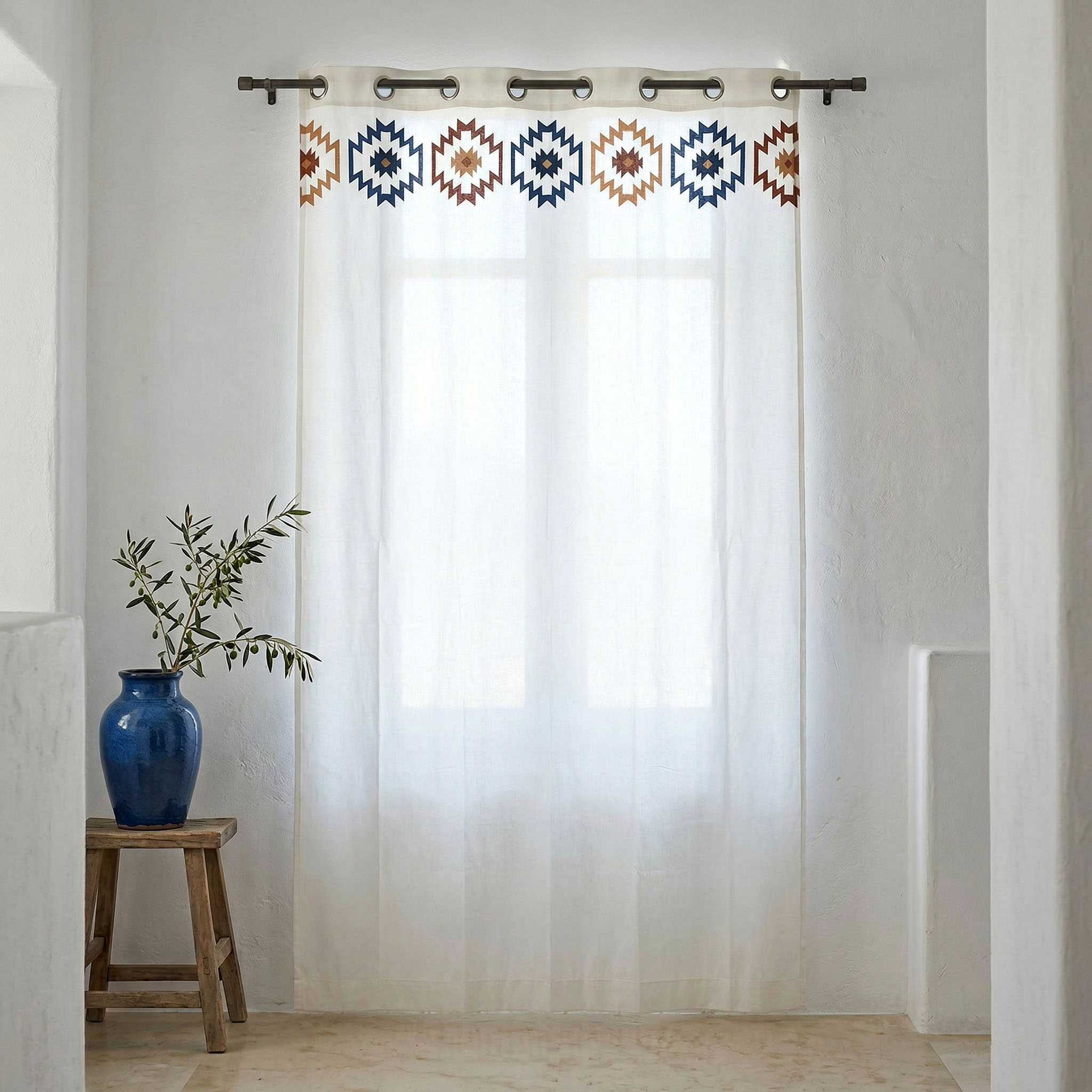 ΒΑΜΒΑΚΕΡΗ ΚΟΥΡΤΙΝΑ BOHO BLUE/CAMEL 140Χ270 ΜΕ ΤΡΟΥΚΣ